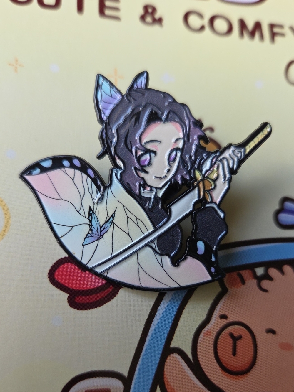 Butterfly Wing Anime Enamel Pin - Pastel Pink & Blue Demon Slayer